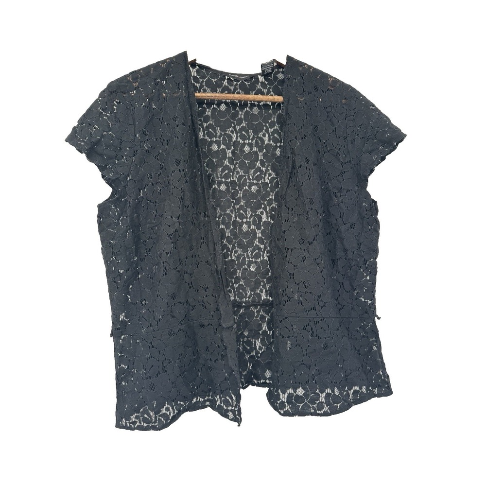 Y2K New York and Co Black Lace Shrug Short Sleeve Cover up whimsigoth fairy XL